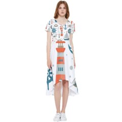 Nautical Elements Pattern Background High Low Boho Dress by Grandong