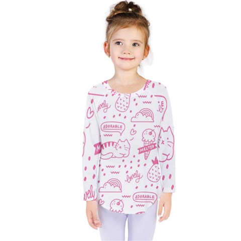 Cute Girly Seamless Pattern Kids  Long Sleeve T-shirt by Grandong