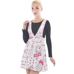 Cute Girly Seamless Pattern Plunge Pinafore Velour Dress by Grandong