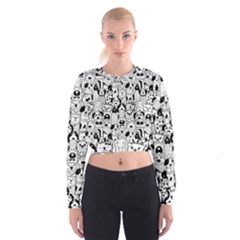Seamless Pattern With Black White Doodle Dogs Cropped Sweatshirt
