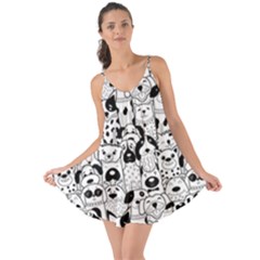 Seamless Pattern With Black White Doodle Dogs Love The Sun Cover Up by Grandong