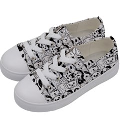 Seamless Pattern With Black White Doodle Dogs Kids  Low Top Canvas Sneakers by Grandong