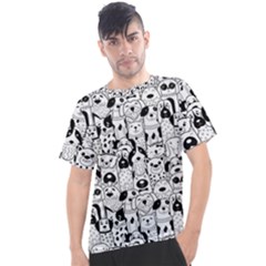 Seamless Pattern With Black White Doodle Dogs Men s Sport Top by Grandong