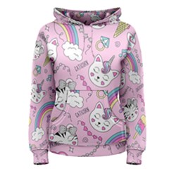 Cute Cat Kitten Cartoon Doodle Seamless Pattern Women s Pullover Hoodie