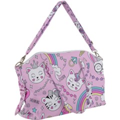 Cute Cat Kitten Cartoon Doodle Seamless Pattern Canvas Crossbody Bag