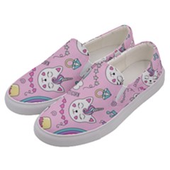 Cute Cat Kitten Cartoon Doodle Seamless Pattern Men s Canvas Slip Ons