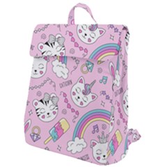 Cute Cat Kitten Cartoon Doodle Seamless Pattern Flap Top Backpack