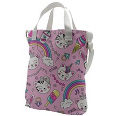 Cute Cat Kitten Cartoon Doodle Seamless Pattern Canvas Messenger Bag