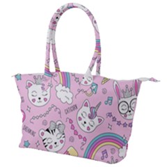 Cute Cat Kitten Cartoon Doodle Seamless Pattern Canvas Shoulder Bag