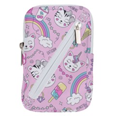 Cute Cat Kitten Cartoon Doodle Seamless Pattern Belt Pouch Bag (Large)