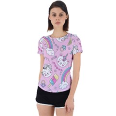 Cute Cat Kitten Cartoon Doodle Seamless Pattern Back Cut Out Sport T-Shirt