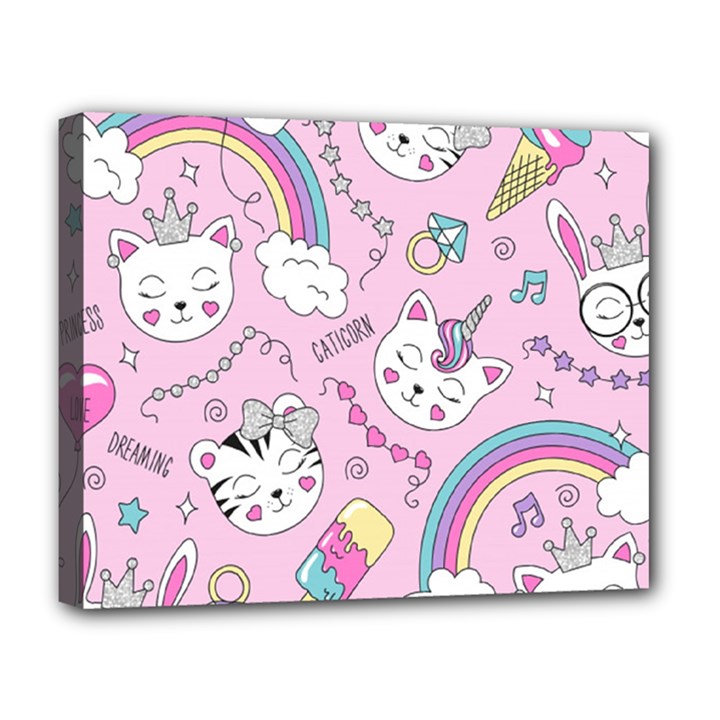 Beautiful Cute Animals Pattern Pink Deluxe Canvas 20  x 16  (Stretched)