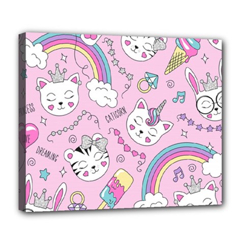 Beautiful Cute Animals Pattern Pink Deluxe Canvas 24  x 20  (Stretched)