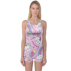 Beautiful Cute Animals Pattern Pink One Piece Boyleg Swimsuit by Grandong