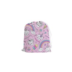 Beautiful Cute Animals Pattern Pink Drawstring Pouch (XS)