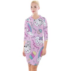 Beautiful Cute Animals Pattern Pink Quarter Sleeve Hood Bodycon Dress