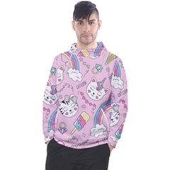 Beautiful Cute Animals Pattern Pink Men s Pullover Hoodie