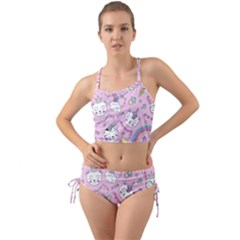 Beautiful Cute Animals Pattern Pink Mini Tank Bikini Set