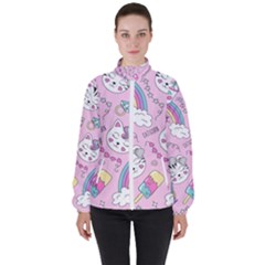 Beautiful Cute Animals Pattern Pink Women s High Neck Windbreaker