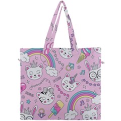 Beautiful Cute Animals Pattern Pink Canvas Travel Bag