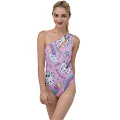 Beautiful Cute Animals Pattern Pink To One Side Swimsuit