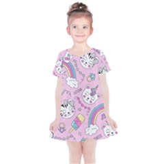 Beautiful Cute Animals Pattern Pink Kids  Simple Cotton Dress