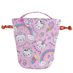 Beautiful Cute Animals Pattern Pink Drawstring Bucket Bag