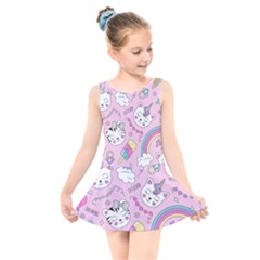 Beautiful Cute Animals Pattern Pink Kids  Skater Dress Swimsuit