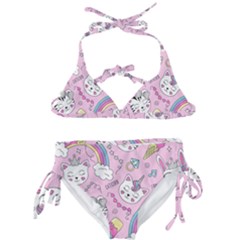 Beautiful Cute Animals Pattern Pink Kids  Classic Bikini Set