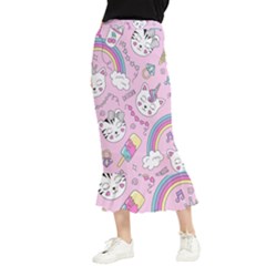 Beautiful Cute Animals Pattern Pink Maxi Fishtail Chiffon Skirt