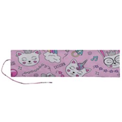 Beautiful Cute Animals Pattern Pink Roll Up Canvas Pencil Holder (L)