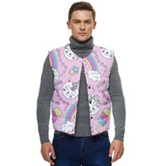 Beautiful Cute Animals Pattern Pink Men s Button Up Puffer Vest	