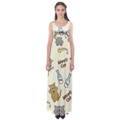 Cute Astronaut Cat With Star Galaxy Elements Seamless Pattern Empire Waist Maxi Dress