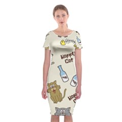 Cute Astronaut Cat With Star Galaxy Elements Seamless Pattern Classic Short Sleeve Midi Dress