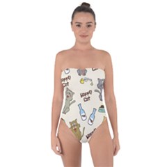 Cute Astronaut Cat With Star Galaxy Elements Seamless Pattern Tie Back One Piece Swimsuit by Grandong