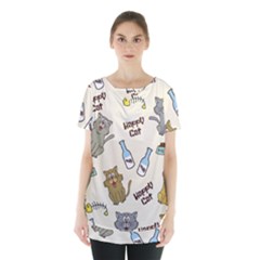 Cute Astronaut Cat With Star Galaxy Elements Seamless Pattern Skirt Hem Sports Top by Grandong