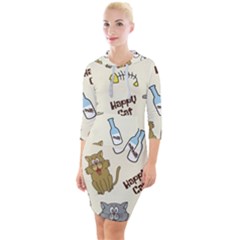 Cute Astronaut Cat With Star Galaxy Elements Seamless Pattern Quarter Sleeve Hood Bodycon Dress by Grandong