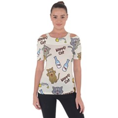 Cute Astronaut Cat With Star Galaxy Elements Seamless Pattern Shoulder Cut Out Short Sleeve Top by Grandong