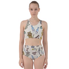 Cute Astronaut Cat With Star Galaxy Elements Seamless Pattern Racer Back Bikini Set