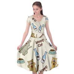 Cute Astronaut Cat With Star Galaxy Elements Seamless Pattern Cap Sleeve Wrap Front Dress by Grandong