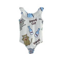 Cute Astronaut Cat With Star Galaxy Elements Seamless Pattern Kids  Frill Swimsuit