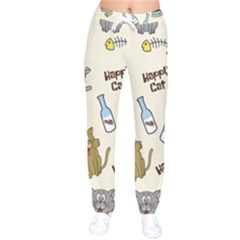 Cute Astronaut Cat With Star Galaxy Elements Seamless Pattern Women Velvet Drawstring Pants