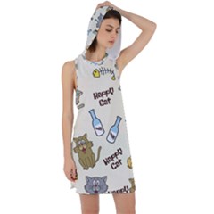 Cute Astronaut Cat With Star Galaxy Elements Seamless Pattern Racer Back Hoodie Dress