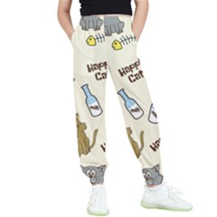 Cute Astronaut Cat With Star Galaxy Elements Seamless Pattern Kids  Joggers by Grandong