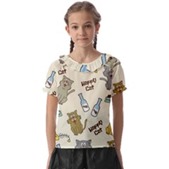 Cute Astronaut Cat With Star Galaxy Elements Seamless Pattern Kids  Frill Chiffon Blouse