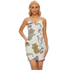 Cute Astronaut Cat With Star Galaxy Elements Seamless Pattern Wrap Tie Front Dress