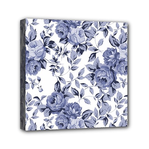 Blue Vintage Background Background With Flowers, Vintage Mini Canvas 6  X 6  (stretched) by nateshop