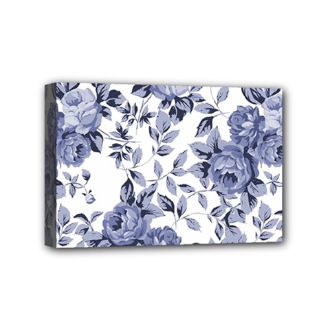 Blue Vintage Background Background With Flowers, Vintage Mini Canvas 6  X 4  (stretched)