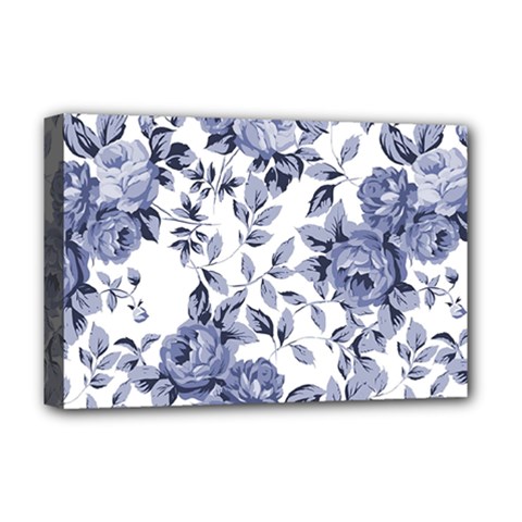 Blue Vintage Background Background With Flowers, Vintage Deluxe Canvas 18  X 12  (stretched) by nateshop