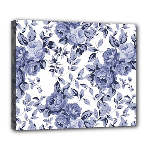 Blue Vintage Background Background With Flowers, Vintage Deluxe Canvas 24  X 20  (stretched) by nateshop